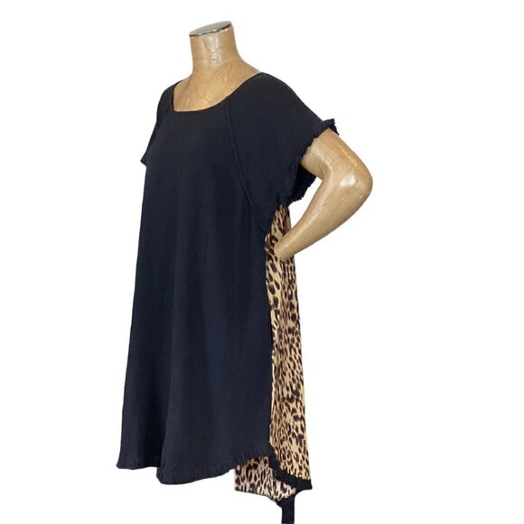 Umgee + Black Linen Leopard/Animal Print Back Dress 1XL Pockets Fringe 271F - Picture 4 of 8
